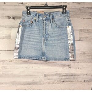 Levi's Icon Skirt Womens 24 Blue Denim Silver Metallic Stripe Mini NWT